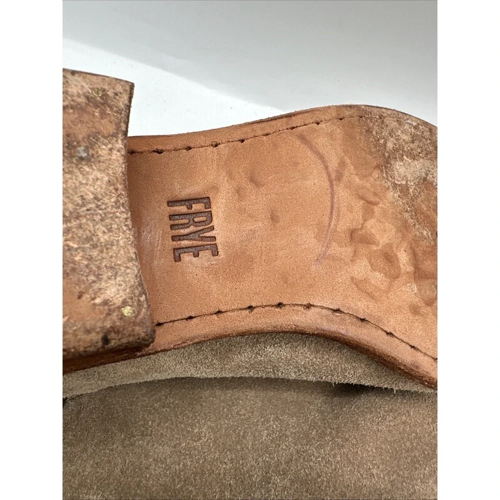 Frye Carson Taupe Suede Leather Zip Block Heel Shootie Ankle Boots Size 9